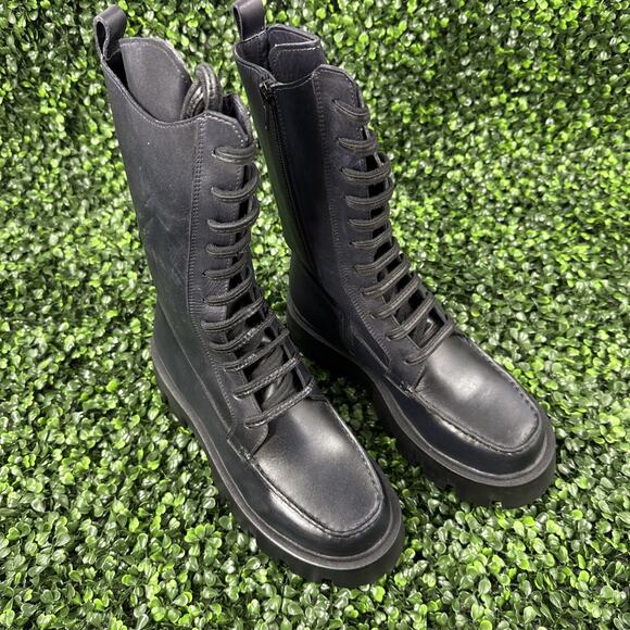 Free People combat boots Jones Lug Sole Lace Up Size 7.5 Black Leather NWB - Picture 2 of 9